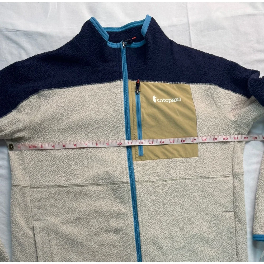 Cotopaxi Abrazo Full Zip Fleece Jacket Womens L Cream Navy Colorblock Mock Neck